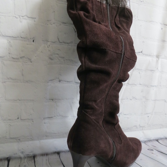 Slouchy Brown Tall Suede Boots - Picture 2 of 3